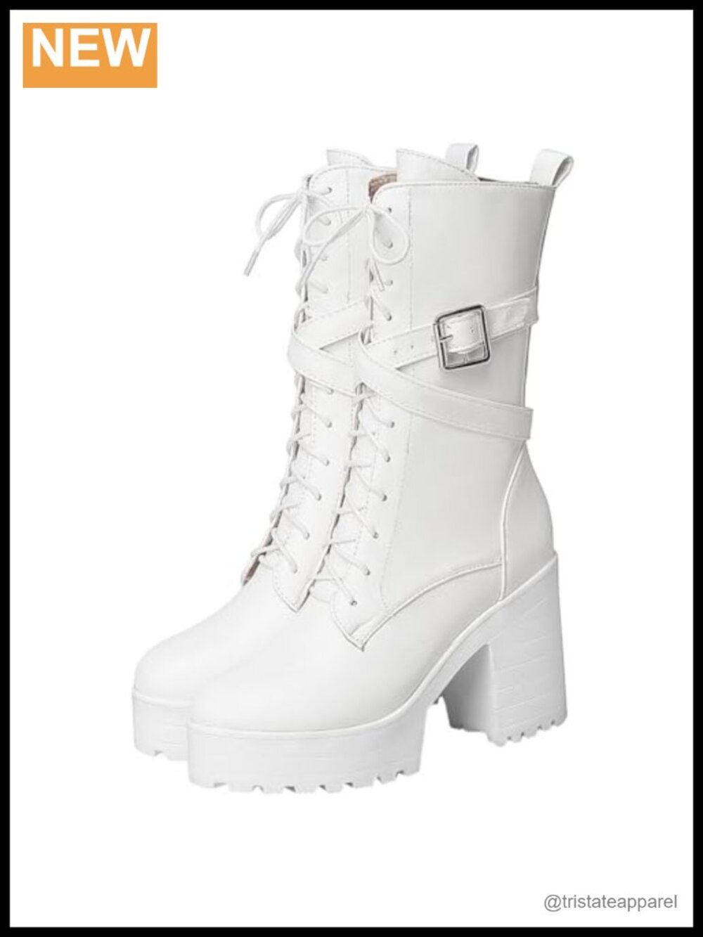 Chunky Lace Up Mid Calf Combat Boots Platform Gothic Boots Utility Manmade